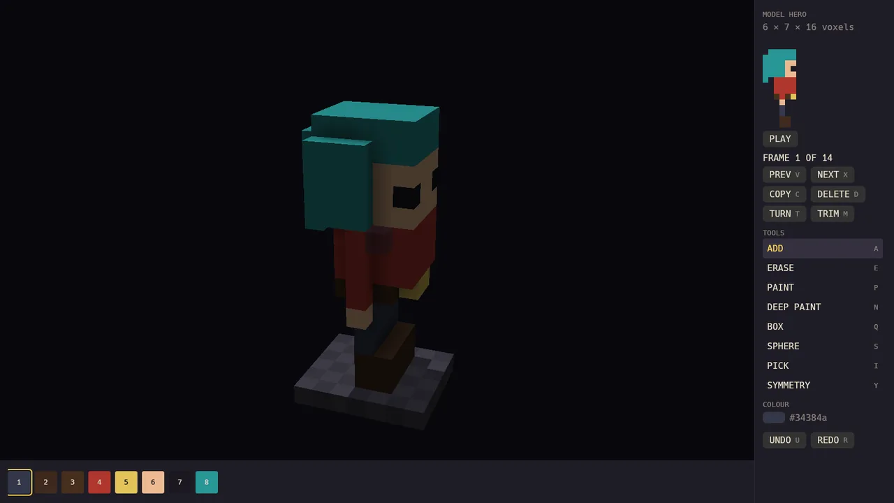 The voxel editor with the hero of Voxkeep.